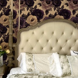 Elegant Blooming Vintage Floral Wallpaper Self Adhesive Peel and Stick Purple Vivid Watercolor Botanical Leaf Peony Contact Paper Removable Waterproof for Bedroom Renter friendly 17.71"x 236.2"