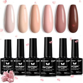 SADOWAY Esmalte en Gel Kit Juego de 6 Colores de Esmalte de Gel Desnudo Todas Las Estaciones Tonos de Piel Rosa Marrón(6 colors Whispers of Love) (6  