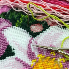 Christmas Flowers. Needlepoint Kit. Throw Pillow 16×16 Inches. Printed Tapestry Canvas, European Quality