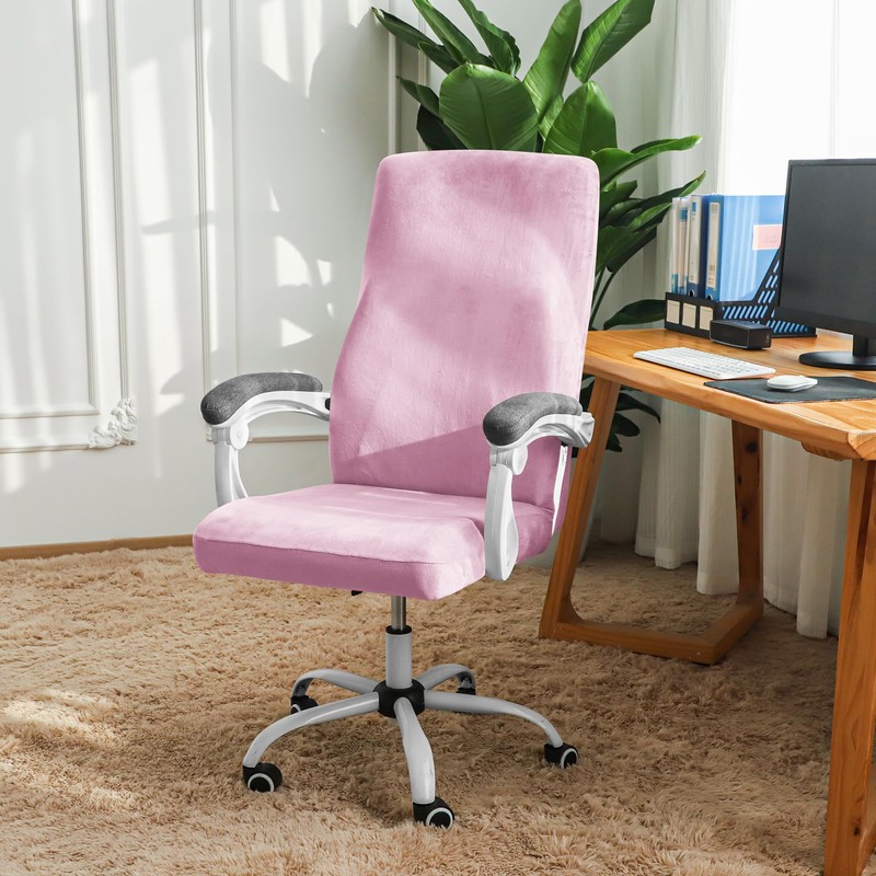 FORCHEER Velvet Large Office Chair Cover Pink Stretchable Computer Armchair