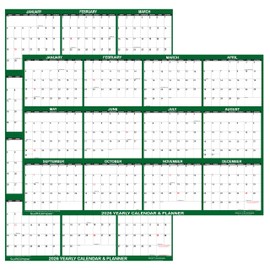 24" x 36" SwiftGlimpse 2026 Wall Calendar Erasable Large Wet & Dry Erase Laminated 12 Month Annual Yearly Wall Planner, Reversible, Horizontal/Vertical, Green