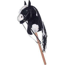 HKM Hobby Horse – Steckenpferd schwarz/weiß, abnehmbare Trense & Lange Mähne, 40 cm Holzstiel – für Hobby Horsing Dressur & Parcours