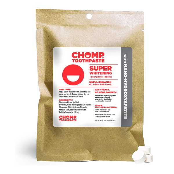 Chomp Super Whitening Cinnamon Toothpaste Tablets with Nano Hydroxyapatite Refill