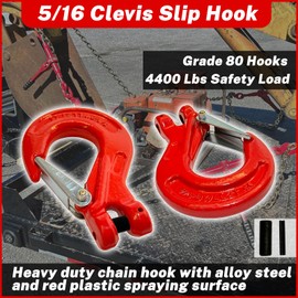 2 Pack G80 Clevis Slip Hook,5/16" Heavy Duty Chain Hooks,Forged Tow Trailer Safety Hook with 4400Lbs Work Load Limit Capacity for Hauler Hitches Wrecker Truck,Clevis Grab Winch Hooks for Lifting