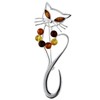 Cat/Kitty/Kitten/Feline Silver Brooch Pin/Clip in Multi-Coloured Amber for Women -