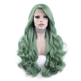 IMSTYLE Green Cosplay Lace Front Wig Long Wavy Synthetic Wigs Heat Resistant Free Part 26 Inch Lace Front Synthetic Wig
