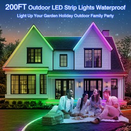 zoegi 200ft Outdoor LED Strip Lights Waterproof,Music Sync RGB IP68 Outside Led Light Strips Waterproof with App and Remote,Exterior Led Rope Lights for Deck,Balcony,Roof,Garden,Pool