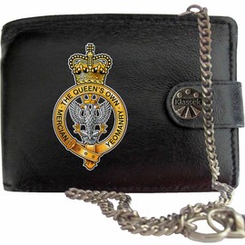 Klassek The Queen's Own Mercian Yeomanry Image Men Chain Wallet Real Leather Cap Badge Emblem Military Crest Insignia RFID Blocking with Coin Pocket and Metal Gift Box