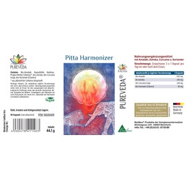 Pureveda Pitta Harmoniser - Harmonise Your Fire Element - Only Natural Ingredients | Amalaki | Ashoka | Curcuma Longa | Coriander | No Additives - from BIOTIKON®