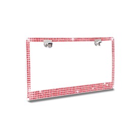 Super Bling 4 Row Red Color Real Crystal Rhinestone-Metal Chrome License Plate Frame