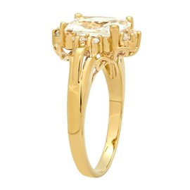 The Bling Factory Gold Plated Clear Emerald-Cut CZ Solitaire Ring w/CZ Accents, Size 8