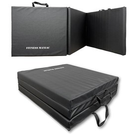 Fitness Maniac New Folding Panel Gymnastics Mat Gym Exercise Yoga Tri Mat Pad Black Exercise Mats USA