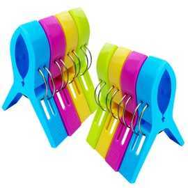 Nutabevr Giant Clothes Pegs, Large Sturdy Plastic Towel Clips, 4 Colourful Keep Your Towel Blowing Away From Blowing Away for Beach Towel, Bath Towel, Carpet, Clothing, Pack of 8