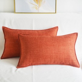 Lutanky Linen Cushion Covers Pack of 2 Elegant Rectangle Throw Pillow Cases for Sofa Bedroom Home Decoration with Invisible Zipper Orange-red (30 x 50 cm, 2 Pieces)