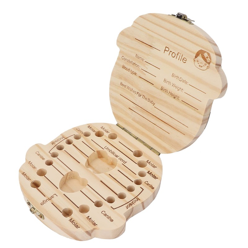 Tooth Keepsake Box, Individual Holes Primary Teeth Organizer Baby Wooden