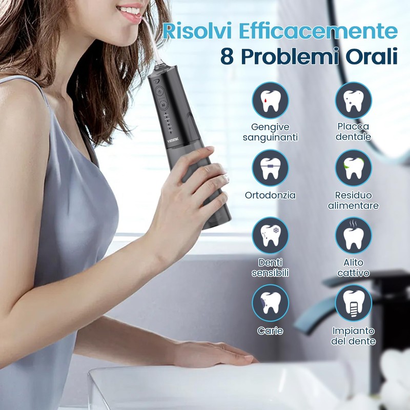 Vimmk Irrigatore Orale Senza Fili, Idropulsore Dentale ad Acqua con