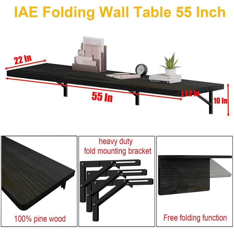 IAE Floating Wall Mounted Folding Table Desk with Pine Wood,55"