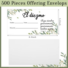 Woanger 500 Count Spanish Church Offering Envelopes Offering Tithe Donation Envelopes My Offering Bill Size Envelope Checks and Cash Envelopes for Tithes and Offerings(Leaf)