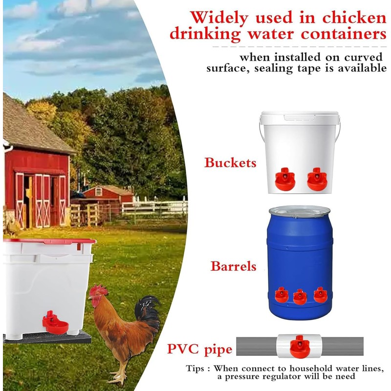 12 Pcs Horizontal Chicken Waterer Nipples with Cups, Leak Proof