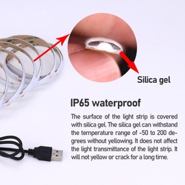 KXZM DC 5V USB COB Blue LED Strip Light IP65 Waterproof USB Powered 6.6ft/2M 640LEDs High Brightness Flexible LED Tape Lights