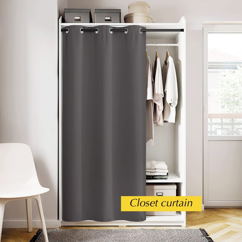 NICETOWN Grey Blackout Closet Door Curtains - Energy Saving Thermal
