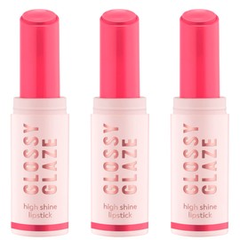 essence Shiny Glaze High Shine Lipstick, No. 03, Pink, Highly Pigmented, Glossy, Colour-Intensive, Vegan, Oil-Free, Paraben-Free, No Microplastic Particles, Pack of 3 (3 x 1.9 g)