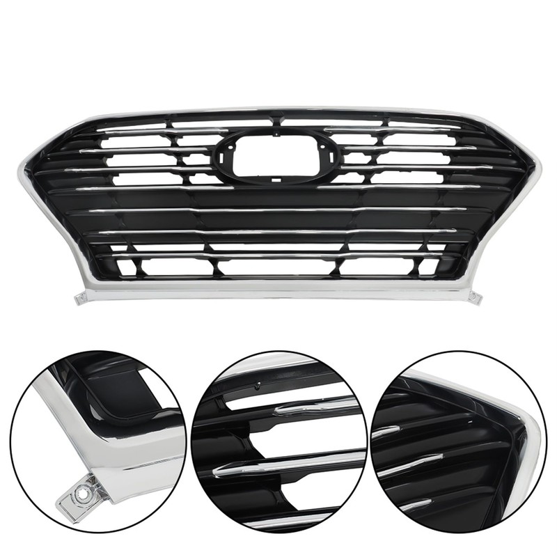 Front Bumper Grille Chrome Grill Replacement for Sonata 2018 2019