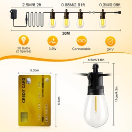 TBOSW Outdoor String Lights Patio LED Light Outside - 30M 28+2 S14 LED 100ft Porch Lighting IP65 Waterproof