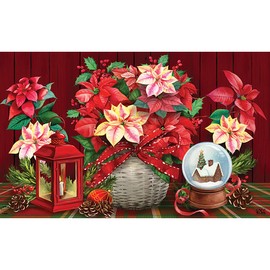 Briarwood Lane Christmas Poinsettia Doormat 30" x 18" Indoor Outdoor