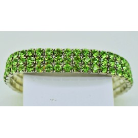 Unbranded 3 Row Silver  Peridot color Rhinestone Crystal Stretch elastic Bracelet wedding