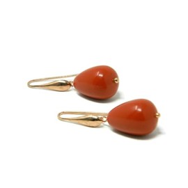 Ohrringe mit kurzen Tropfen aus Sardegna roter Korallenpaste, Haken aus rosévergoldetem Silber