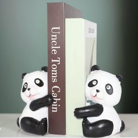 ZXFINTV Cute Pandas Decorative Bookends，Unique Animal Book Ends，Creative Resin Statue Hugging Panda，Holder Stopper for Home Office Desk Bookshelf Decoration