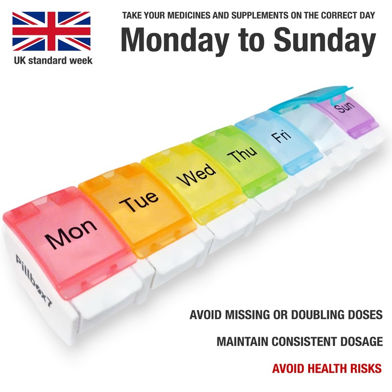 PILLBOX7 Monday to Sunday Pill Box Tablet Organiser. Pill Boxes