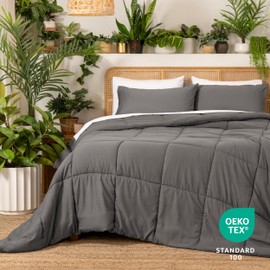Ivy Union Queen Comforter Set - Comfy, Breathable, All Season - Down Alternative Comforter & Shams - Ultra-Soft, Fluffy, Lightweight - Box Stitch Quilting for Durability (Queen, Grey)