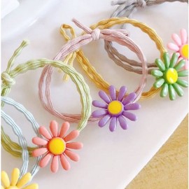 Pastel-colored flower-shaped hair tie accent fixing elastic band banding / 파스텔 컬러 플라워 꽃모양 헤어 머리끈 포인트 고정 고무줄 밴드 밴딩