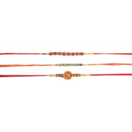 Set of 3 Rakhi for Brother | Swastik Rakhi, Rudraksha Rakhi & Stone Beads Rakhi | Traditional Raksha Bandhan Thread for Men | Combo Rakhi Set Gift Pack