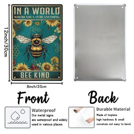 WEBEEDY Bee Kind Signs Vintage Metal Tin Sign Flower Bee Decoration Wall Hanging Retro Garage Signs Wall Decor Funny Wall Art for Bar Pub Home Garden Yard Bathroom Unique Gift, 20x30cm