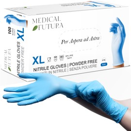 MEDICAL FUTURA - 100 Nitrile Gloves XL Blue Disposable Gloves Anti-Allergic 4.5 g, Powder-Free, Latex Free, for Beauticians, Tattoos, Workshops, Food Processing (XL, Blue)