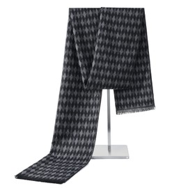 American Trends Mens Winter Warm Cashmere Scarf Plaid Tassel Scarf for Men Soft Long Cotton Scarves Black Diamond