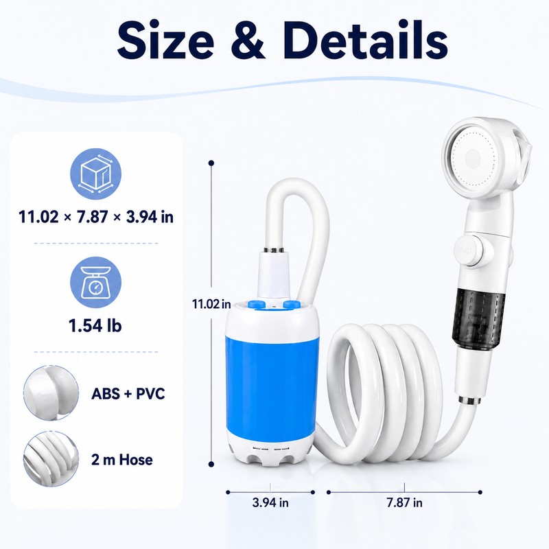 Portable Rechargeable Outdoor Shower for Camping - 4000mAh Handheld Pump