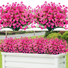 Lnoicy 20pcs Artificial Flowers for Outdoor,Plastic Flowers Decoration, UV Resistant Faux Flowers Shrubs, Artificial Plants for Indoor Outside Garden Home Wedding Farmhouse(Pink)