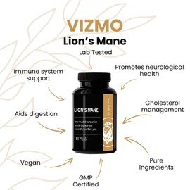 Lions Mane 180 Capsules - High Dose 5:1 Lion Mane Extract (Hericium Erinaceus) 500 mg - For Brain Performance, Focus & Nervous System - Vegan, No Additives, Supports Heart, Immune System & Vitality