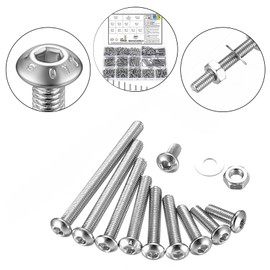 465 Piece Rounded Head Hex Screws with Nuts Set, Allen Screws Nuts, M4 Screws Set, Threaded Screws Set with Washers, Machine Screws and Nuts Assortment Kit (Silver)