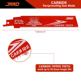 JMD Pack of 3 8TPI 152 mm Reciprocating Saw Blades Carbide for Thick Metal, Carbide Reciprocating Saw Blades for Cast Iron and Alloy Steel Compatible with Milwaukee, Makita, Dewalt, Ryobi etc