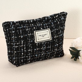 VOCOSTE Wool Makeup Bag Large Capacity Makeup Pouch Makeup Pouch Women Makeup Bag Coin Purse for Foundation Lipstick Brush, black