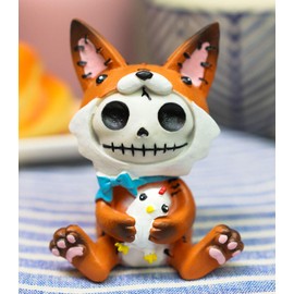 Ebros Furry Bones Fen The Fox Skeleton Figure 3" H Furrybones Red Fox with Chicken Doll Costume Hooded Voodoo Skeleton Macabre Collectible Figure Decorative Accent