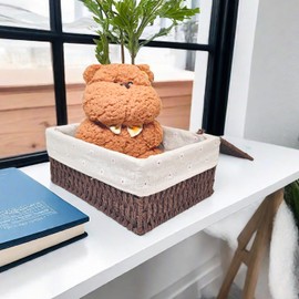 GIB Wicker Woven Storage Baskets with Lids Set of 3 Size, Decorative Paper Rope Small Nesting Baskets Removable Liner Container Bins for Shelves Pantry Table Keys Gifts Makeup Organizer, Brown