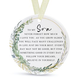 Son Ornaments 2024 Son Xmas Ornament Son Christmas Ornament for Son Forever Ornament Son Best Son Ever Gift Double-sided Printing Ceramic with Gift Box&Ribbon (2.9"