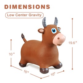 HotMax Bouncy Horse, Inflatable Bouncing Animal Hopper for Toddlers or Kids, Ride on Rubber Jumping Toys for Boy or Girl Birthday Gift (Brown Cow)