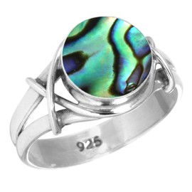 Jeweloporium 925 Sterling Silver Ring for Women Size T Multicolor Natural Abalone Shell Gemstone Solitaire Silver Ring Wedding Gift Costume Jewelry